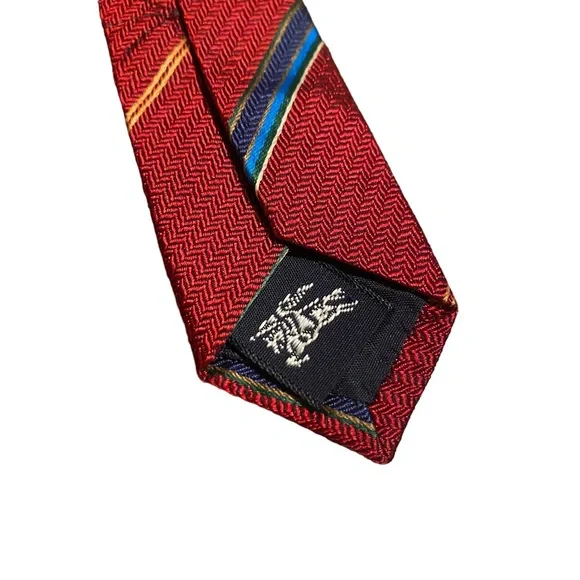 Vintage Burberrys tie 100% Silk - Red and Blue Made in the USA Burberry - Picture 3 of 11